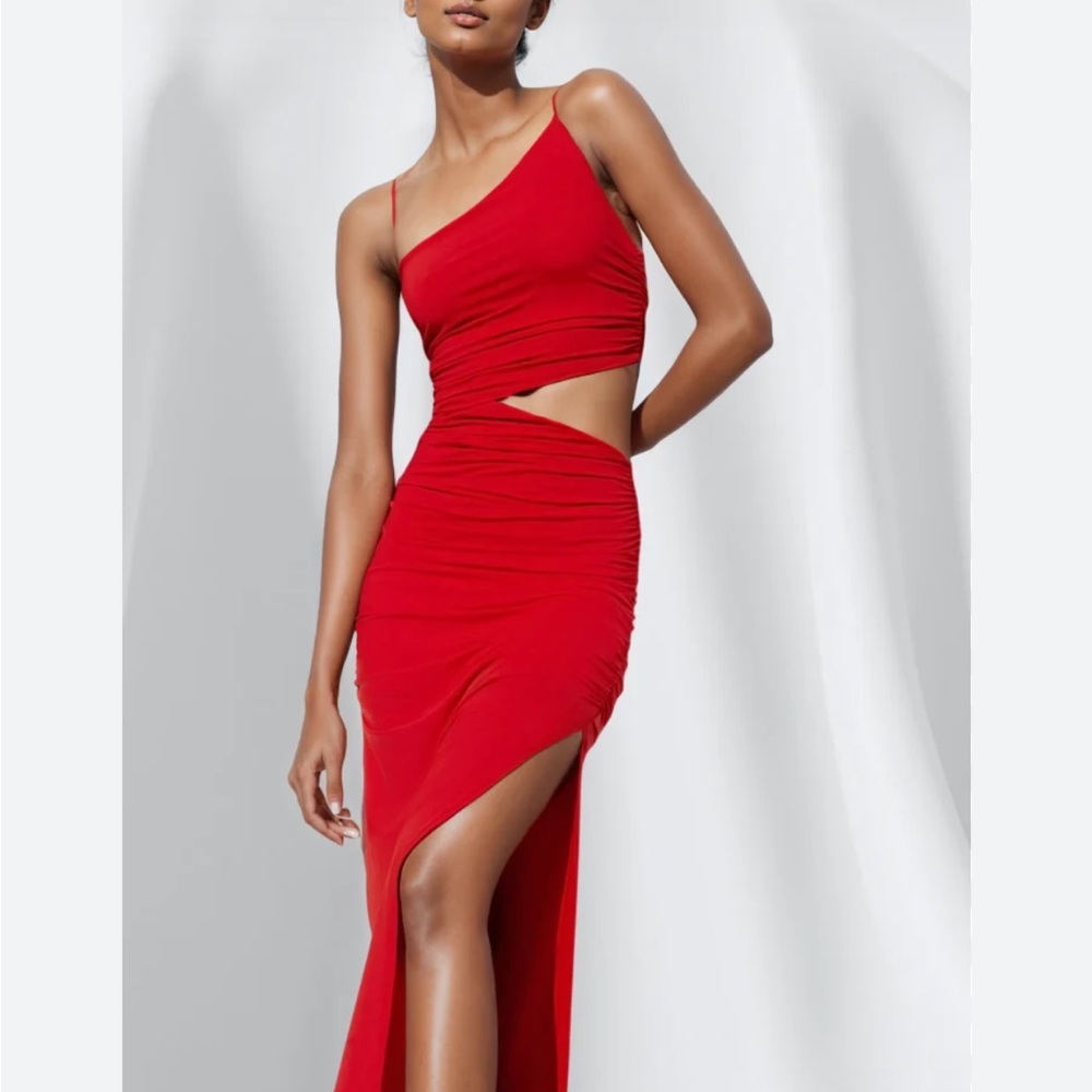 Red Cutout Side Slip Maxi Dress